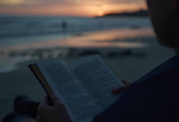 Reading a book on the beach