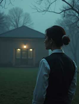 Woman looking towards Community Centre